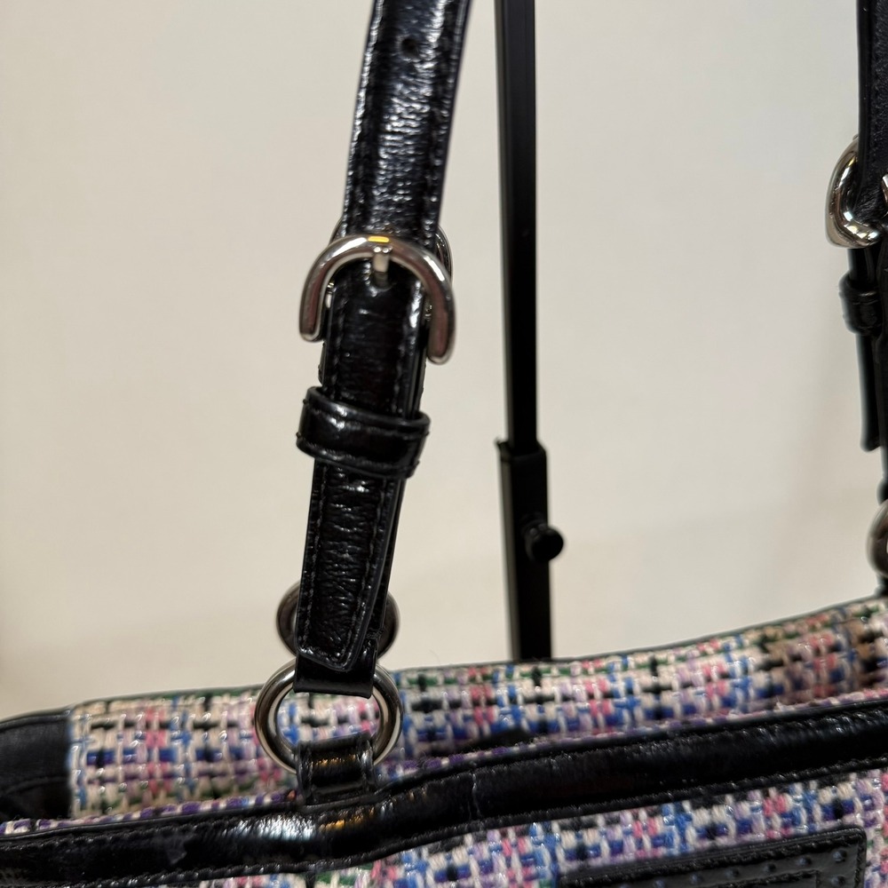 Coach Tweed Shoulder Bag Black Patent Leather Trim Multi Color Tote F17699 - Picture 10 of 14
